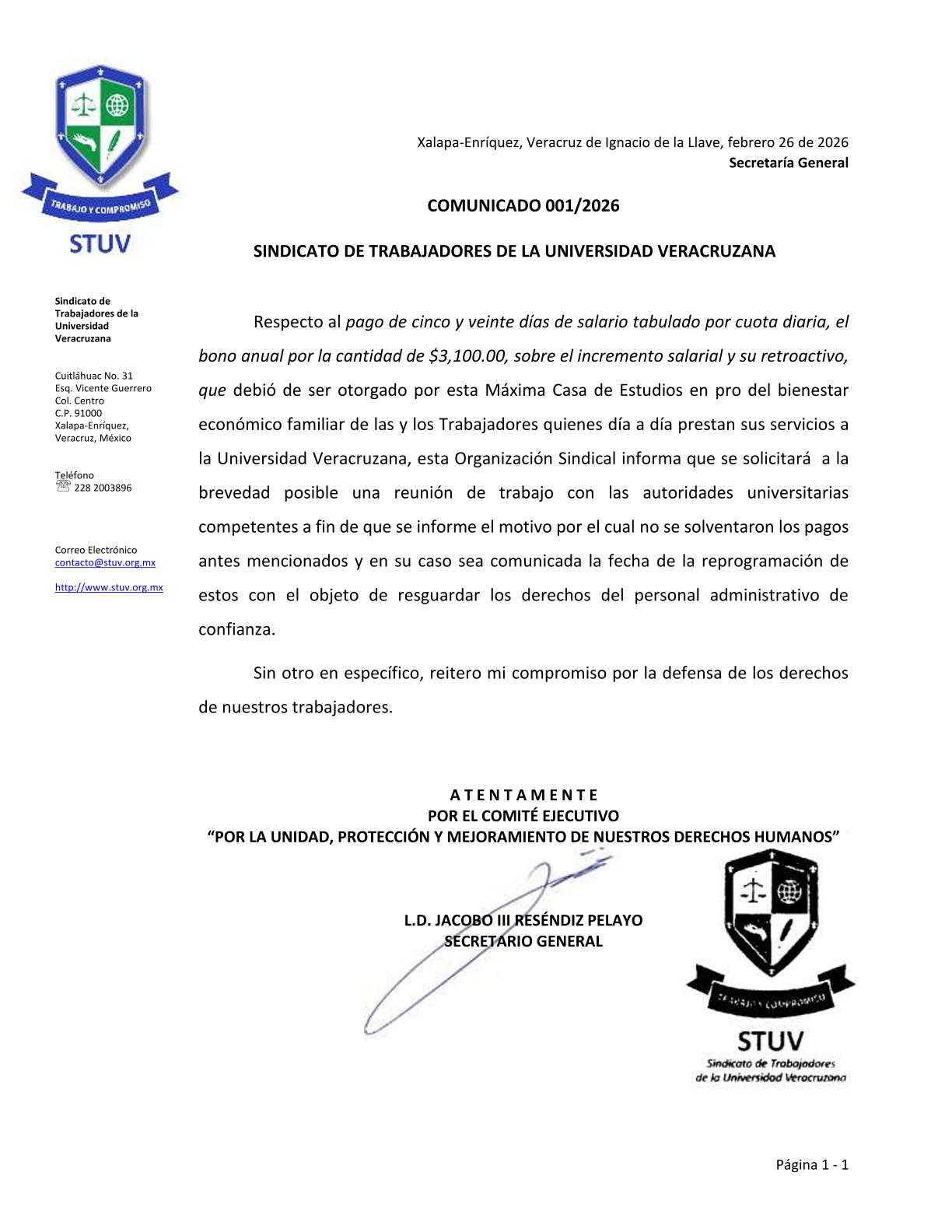 COMUNICADO STUV-001-2026-1